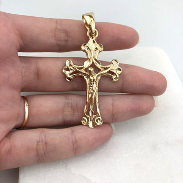 18K Gold Layered Oro Laminado Jesus Cross Cutout Design Religious Pendant 31.0004